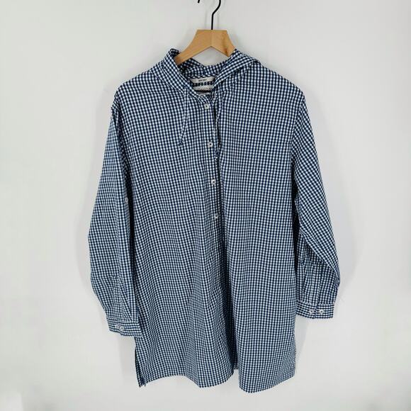 Coolibar Blue Gingham UPF 50+ Button Shirt Hooded Sun Protection XXL - Picture 1 of 8